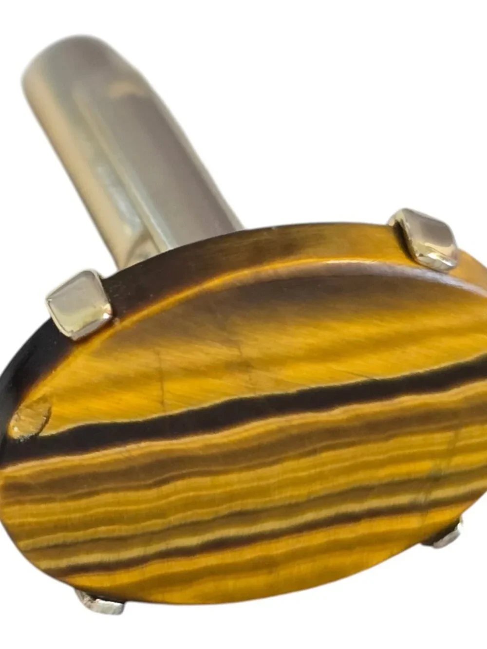 Vintage Dante Gold Tone Oval Cufflinks Tigers Eye Stone 4-Prong Setting